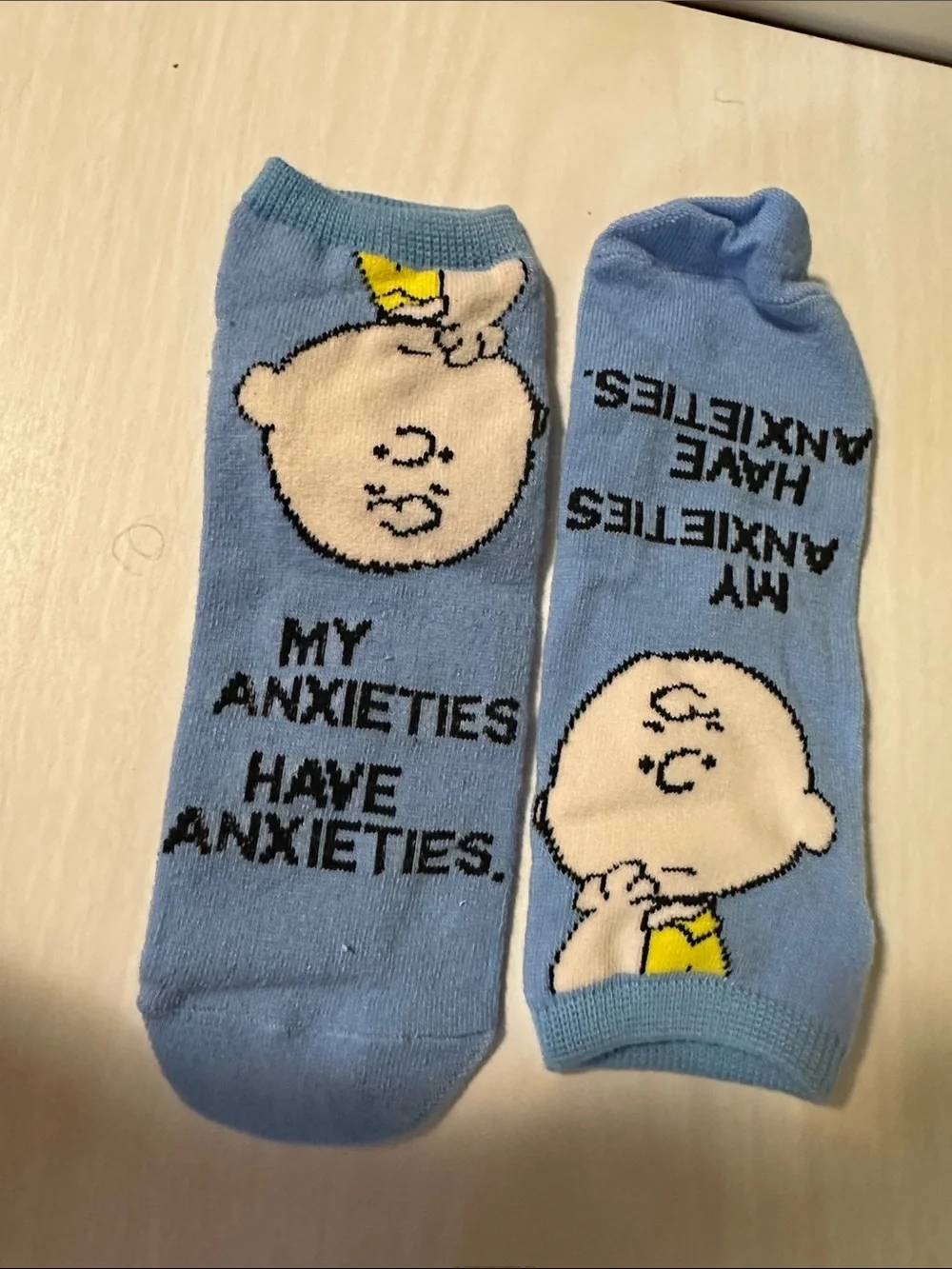 Charlie Brown Blue Novelty low cut Socks - My Anxieties Have Anxieties